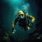 Diver explores the cracks, Crevices and holes in a coral reef in a deep ocean cavern