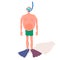 Diver with fat belly, snorkel and flippers. Nice vector illustration