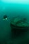 Diver and Shipwreck in Lake Michigan