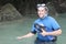 Diver smiling in ocean cavern