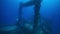 Diver during wreck-diving in underwater world of Truk Islands.