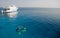 Divers and boat in the Red Sea