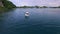 Divers boat Seascape of Koror island in Palau. Clear Water in Background I