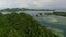 Divers boat Seascape of Koror island in Palau. Ngaremeduu Bay Conservation Area in Background