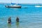 Divers entering water at Pilot Bay wharf for annual beach clean