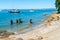 Divers entering water at Pilot Bay wharf for annual beach clean