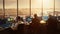 Diverse Air Traffic Control Team Working in a Modern Airport Tower at Sunset. Office Room is Full of