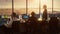 Diverse Air Traffic Control Team Working in Modern Airport Tower at Sunset. Office Room Full of