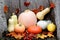 Diverse assortment of pumpkins. Autumn harvest