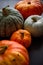 Diverse assortment of pumpkins, close up. Thanksgiving day, autumn harvest. Healthy vegetarian food