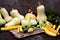 Diverse assortment of pumpkins and zucchini