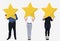 Diverse businesspeople showing a golden star rating symbol