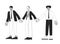 Diverse corporate employees holding hands flat line black white vector characters