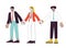 Diverse corporate employees holding hands flat line color vector characters