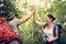 Diverse couple giving a high five