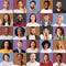 Diverse cultures. Mosaic of people portraits, multinational men and women posing on colorful studio backgrounds