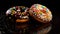 Diverse Delights: Assortment of Colorful Donuts on a Dark Background