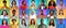 Diverse Excited Multiethnic People Posing Over Colorful Studio Backgrounds