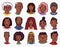 Diverse faces of African and Latin American people. Character set. Human Avatars Collection. Multi-ethnic Happy emotions