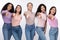 Diverse Females Group Pointing Finger At Camera Over White Background