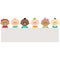 Diverse group of babies and blank banner. Vector illustration