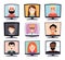 Diverse group of cartoon people on computer screens. Virtual meeting, online diversity, and remote work concept vector