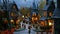 A diverse group of individuals of various ages are standing in front of a house, each holding pumpkins, Halloween night in a small