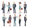 Diverse group of professional men and women standing with smartphones. Business attire, office workers communicating via