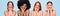 Diverse happy women demonstrating clean skin