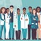 Diverse healthcare professionals stand together