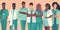 Diverse healthcare professionals stand together
