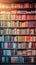 Diverse hues adorn an organized display of modern book collection