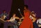 Diverse jazz band with black skin cartoon female singer vector graphic illustration. Group of musicians playing by