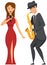 Diverse jazz duet with beautiful female singer sings song. Group of musicians playing by saxophone