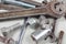 Diverse metal tool for mechanical works closeup