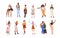 Diverse modern women set. Different body-positive happy girls portraits. Various beautiful females standing in trendy