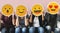 Diverse people covered with emoticons