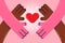 Diverse people hands hold heart show love