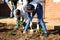 Diverse People performing Community Service gardening at local township school