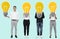 Diverse people showing light bulb icons