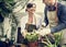 Diverse seniors planting flowers together