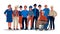 Diverse society people. Group of different multiracial and multicultural people standing together. Vector casual men and