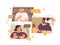 Diverse team talking online meeting vector flat illustration. Man and woman having corporate online discussion isolated