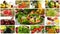 Diverse vegetables and mixed salad montage