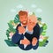 Diverse wedding of LGBTQ couple, Portrait of grooms on green tropical arrangement background