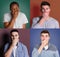 Diverse young men close mouth with hand set