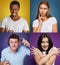 Diverse young people positive and negative emotions set