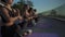 Diverse young women group meditate doing breathing yoga exercise outdoors.