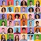 Diversity concept. Set of happy youngsters posing on bright colorful backgrounds