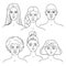 Diversity of Faces - Vector Set. Collection of isolated women portraits in linear style. Front view, different races